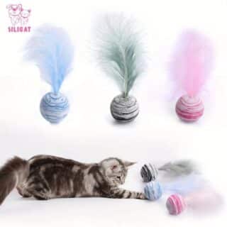Pack de 3 Balles Interactives en EVA avec Plume pour Chat - Couleurs Aléatoires — Petzy.ma Maroc