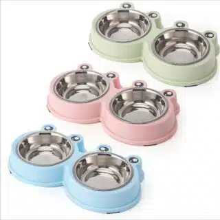 Bol Double en Acier Inoxydable en Forme de Chat Mignon — Petzy.ma Maroc