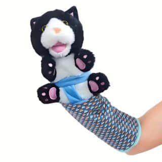 Marionnette de Main en Peluche Douce pour Chat – Chat Noir et Blanc avec Salopette Bleue Petzy.ma — Petzy.ma Maroc