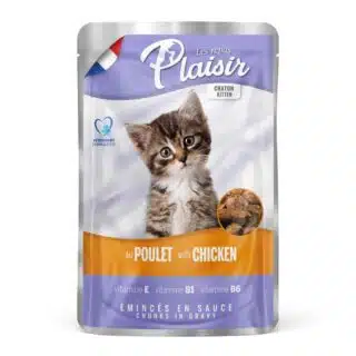 Émincés en sauce pour chatons au poulet 100g – Plaisir — Petzy.ma Maroc