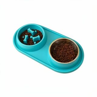 Gamelle Double Anti-Glouton en Inox pour Chien et Chat