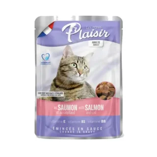 Morceaux pour Chats & Cabillaud en Sauce Plaisir Saumon 100g — Petzy.ma Maroc