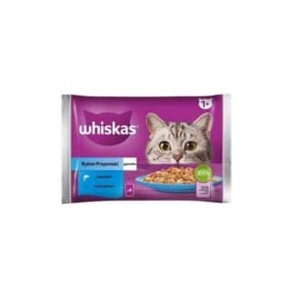 Whiskas® Délices de Poisson pour Chats Adultes – Bouchées au Saumon et au Thon en Gelée – 4 x 85g (340g)