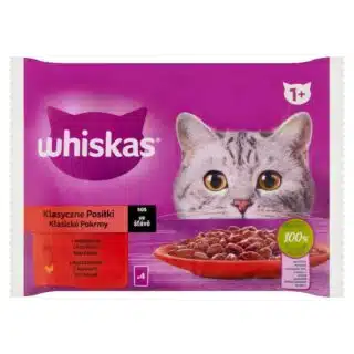 Whiskas® Repas Classiques en Sauce pour Chats Adultes – Saveurs Poulet & Bœuf – 4 Sachets Frais de 85g (340g)